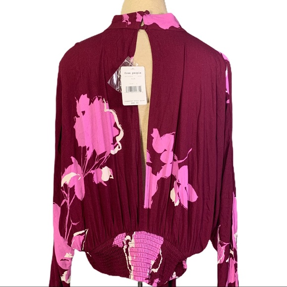 Free People Say You Love Me Floral Keyhole Top Lg - Picture 4 of 8